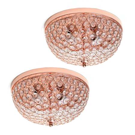 LALIA HOME Crystal Glam 2 Light Ceiling Flush Mount 2 Pack, Rose Gold LHM-2000-RG-2PK